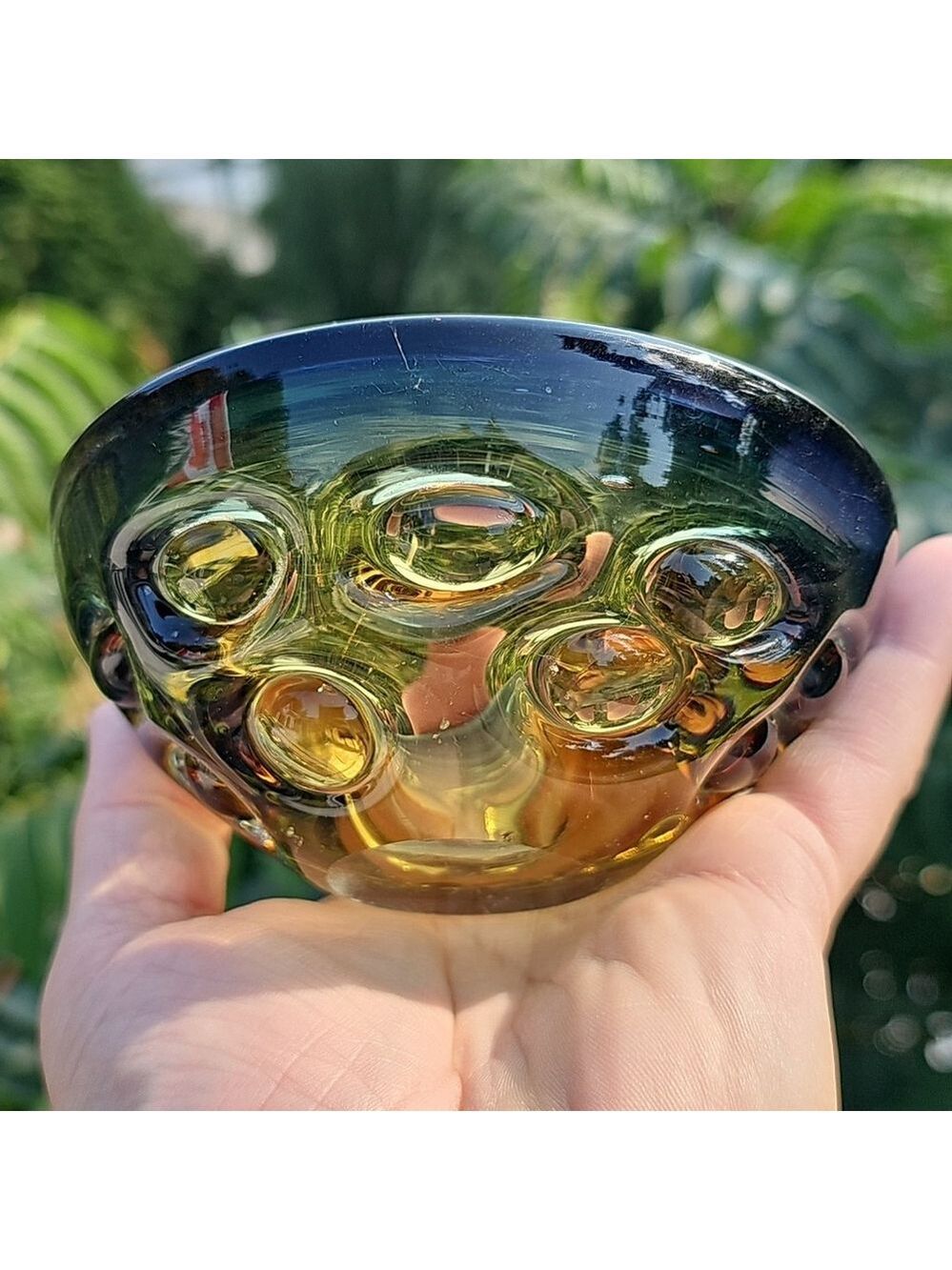 Blue To Amber Fading Bowl Handmade MCM Vintage Heavy Very Cool Piece